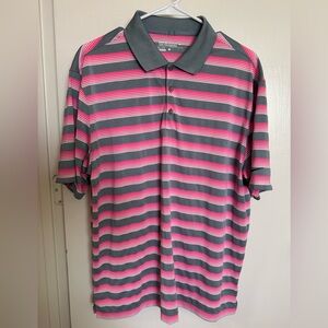 Nike‎ Golf Polo Shirt Mens Large Gray Pink Striped Dri-FIT Tour Performance